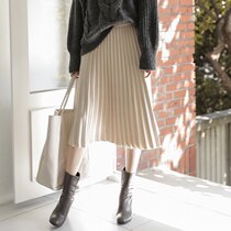 Pleated skirt womens new long autumn winter ins knitted skirt Korean black wool skirt high waist A- line dress