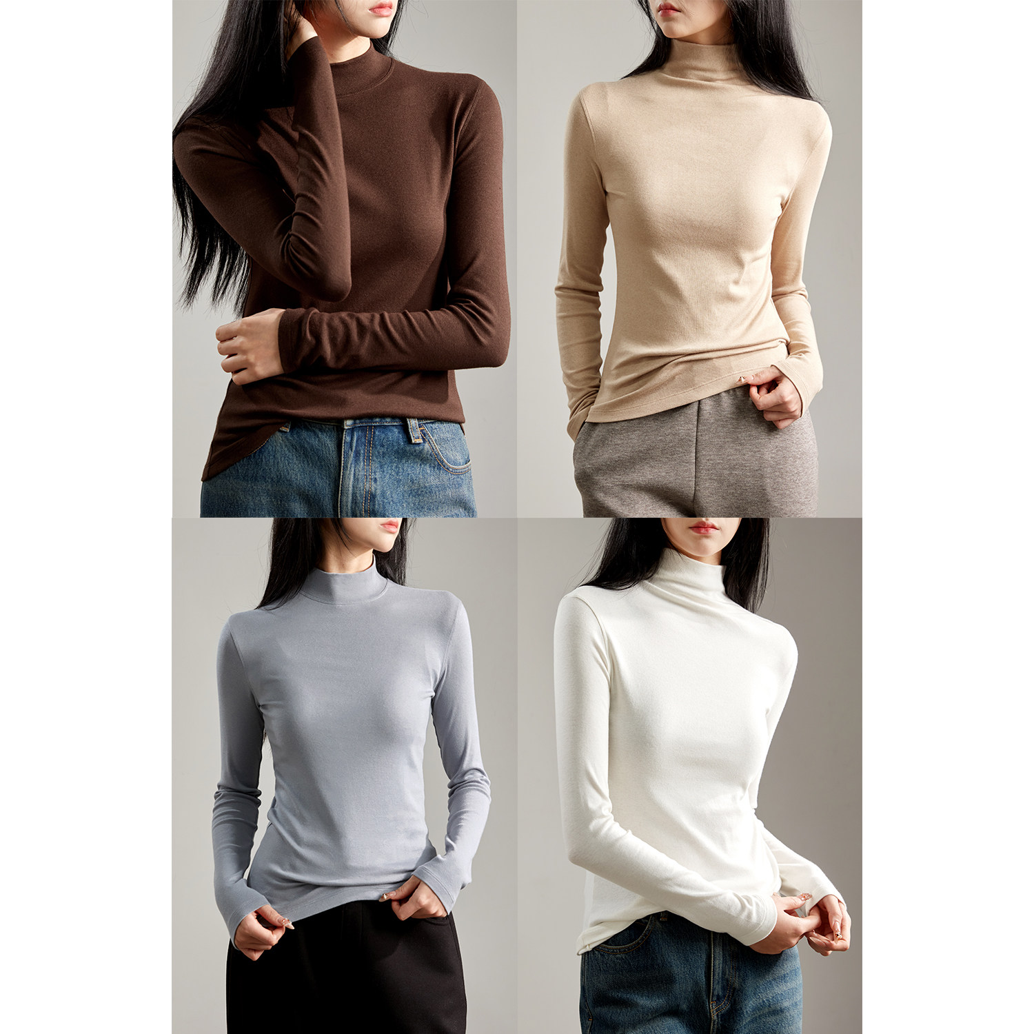 Jung Mei Gao Cashmere Black Tech Environmentally Friendly Naked Wearing Muscle Bottom Split Conjoined Semi-High Collar Undershirt-Taobao