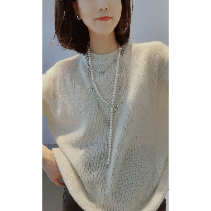 Rongmei~ Cloud-Like Soft and Warm [100% Cashmere/Fashionable and Versatile] Round Neck Solid Color Loose Drop-Shoulder Pullover