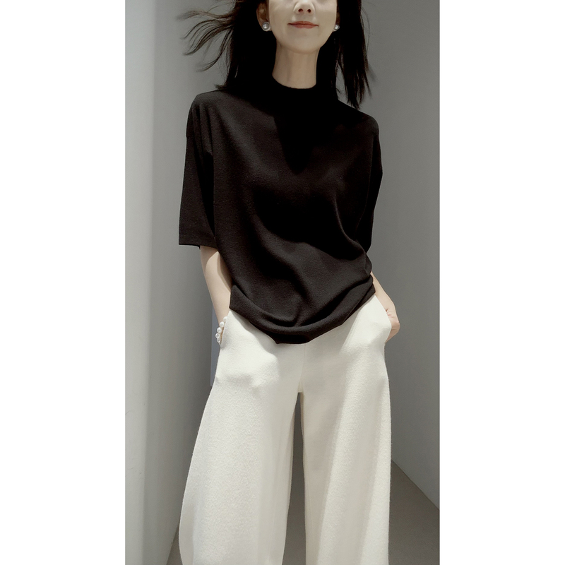 Rongmei [Machine Washable/160's Fine-Spun Silk Cashmere/18G/Sifeng] Early Autumn 26~ Relaxed Half-High Collar Knit