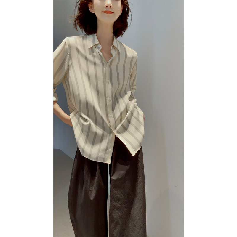 26 Exquisite Simple R0W Style [Custom-Spun 100% Crepe Silk/Combined Stripes/Print] Versatile Sun Protection Shirt