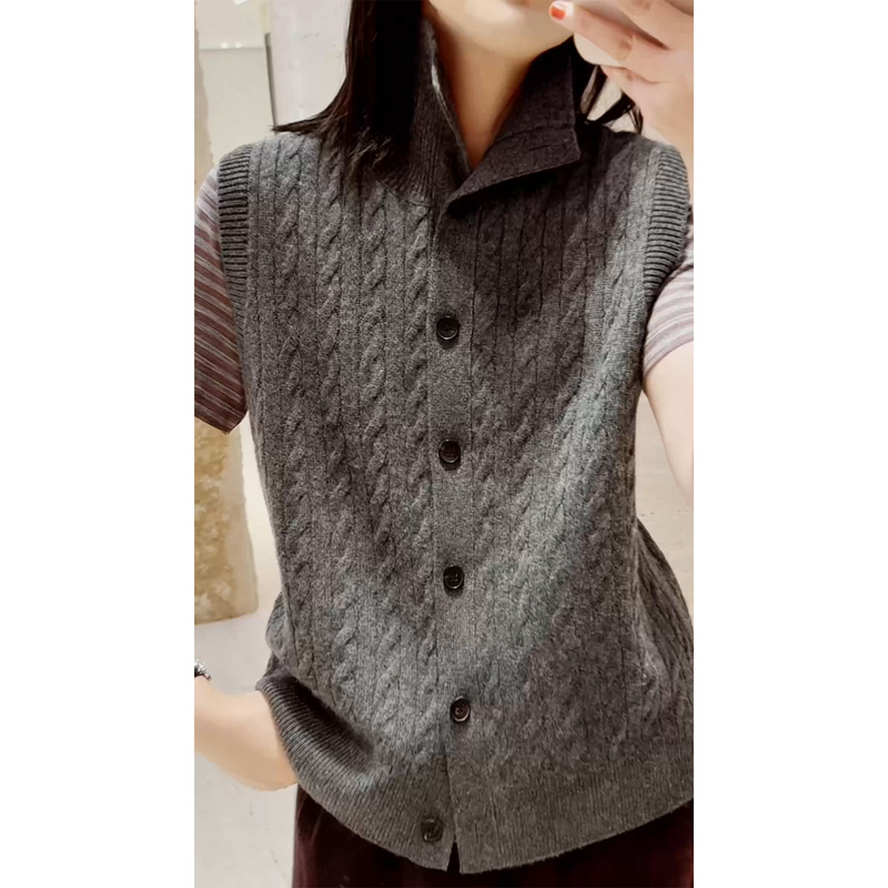 High-End and Practical! Convertible Stand-Up Collar [*Wool/Cashmere/3D Cable Knit/Thick and Warm 400g] Old Money Style