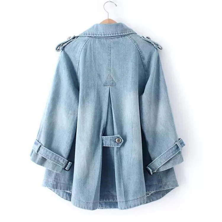 Spring and Autumn Thin Plus Size Women's Clothing Korean Style Hotwind Doll Collar Loose Cape Trench Coat Three-Quarter Sleeve Short Denim Jacket for Women