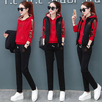 禅羽正品秋冬休闲马甲运动加绒三件套装