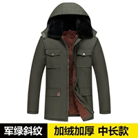 【Хлопковая одежда средней длины】 Военный зеленый твил плюс бархат плюс утолщение