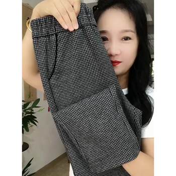 Spring houndstooth casual pants for women, high-waisted, versatile straight pants, loose, slimming, small-leg pants, fashionable plaid harem pants Spring houndstooth casual pants for women, high-waisted, versatile straight pants, loose, slimming, small-leg pants, fashionable plaid harem pants