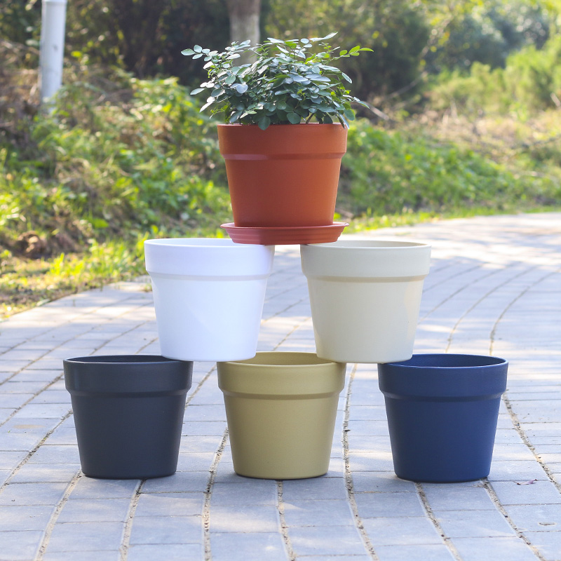 New plastic flower pot imitation ceramic special large size minimalist indoor round thickened flower pot with depository wholesale