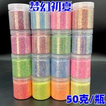 Dreamy early summer glitter nail art dripping hemp sequins diy handmade colorful golden powder polarized mixed glitter