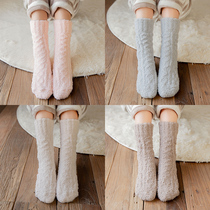 Coral velvet socks womens autumn and winter thickened plus velvet warm postpartum moon socks sleep towel home sleeping floor