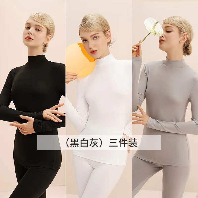 3 fitting) Round-collar half-height collar bottom-shirt woman GLASS URIC No sensability skin coat autummy long sleeves warm to repair