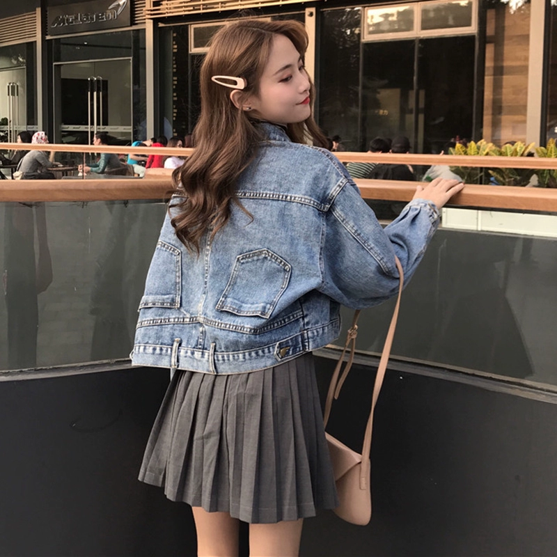 Mùa xuân và mùa thu của phụ nữ Hàn Quốc sang trọng retro áo khoác denim màu đỏ lưới nữ áo khoác ngắn siêu lửa áo khoác ngắn đầu - Áo khoác ngắn