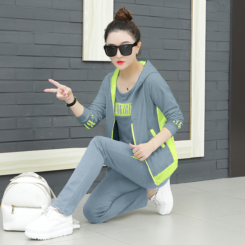 Trang phục thể thao giản dị phù hợp với nữ 2018 xuân hè thời trang mới thời trang cỡ lớn áo len trùm đầu rộng ba bộ thủy triều áo sơ mi trang nữ form rộng