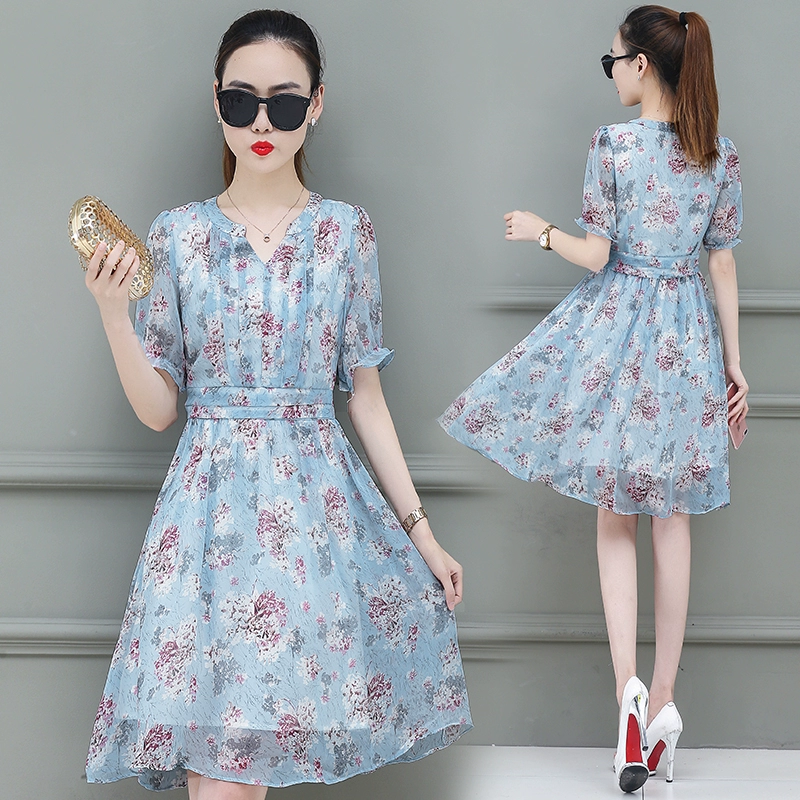 Đầm voan 2019 hè mới của phụ nữ khí chất cổ tích siêu tiên nữ mùa hè phổ biến váy hoa thủy triều - Váy eo cao