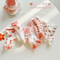 Children Socks Summer New Pint of Breathable Children Short Socks Strawberry Small Bear Mesh Socks