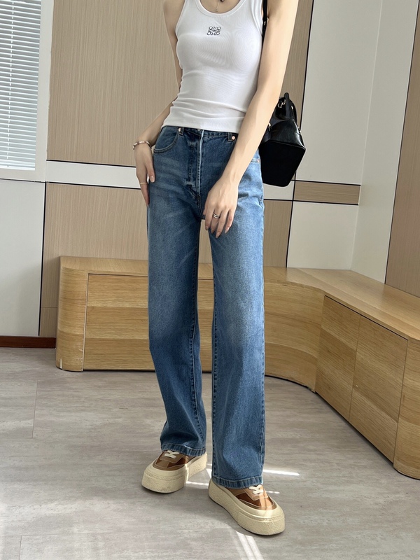 Ch Non-Stretch Citizen High-Waisted Women's Straight-Leg Jeans Cigarette Pants with Front Placket Button Design in Black and Blue