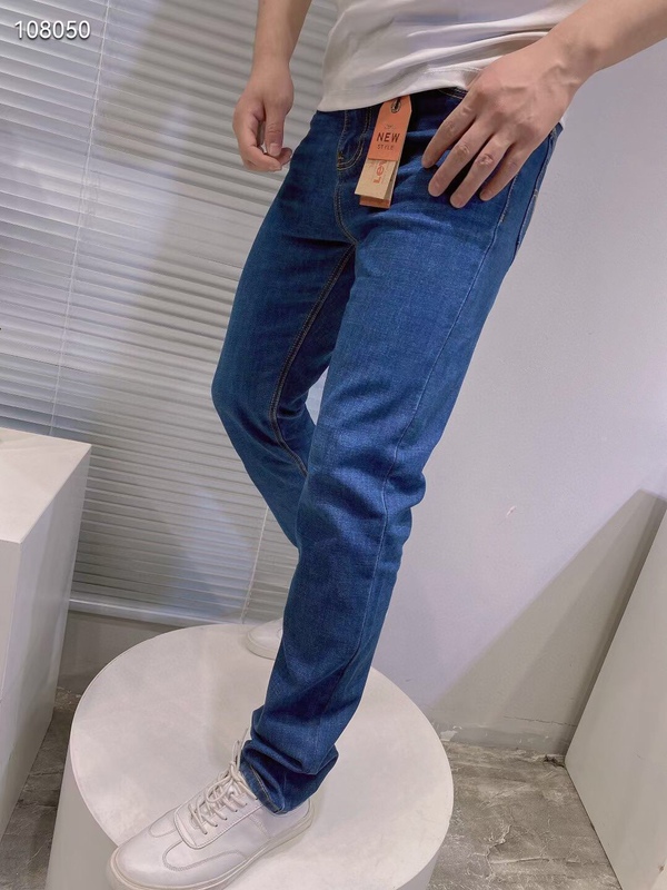 New Four-Season Men's Jeans L505 High-Waisted Pure Cotton Stretch Denim Pants in Deep Black Gray and Denim Blue