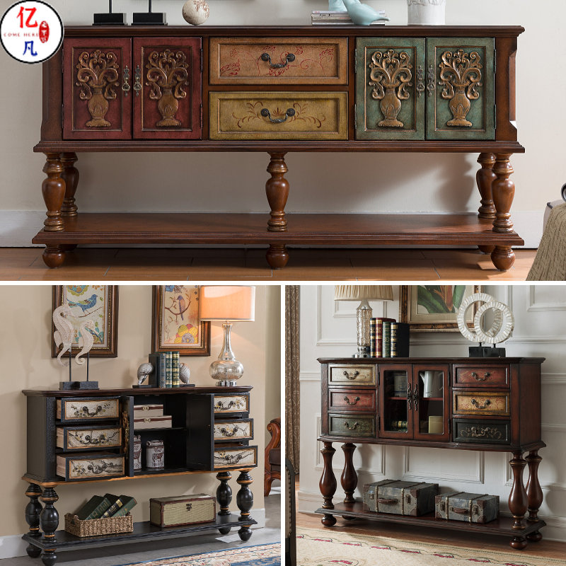 American Solid Wood Genguan Cabinet Retro Color Drawing Multifunctional Containing Cabinet Door Hall Partition Xuanguan Terrace Terrace Terrace View Terrace