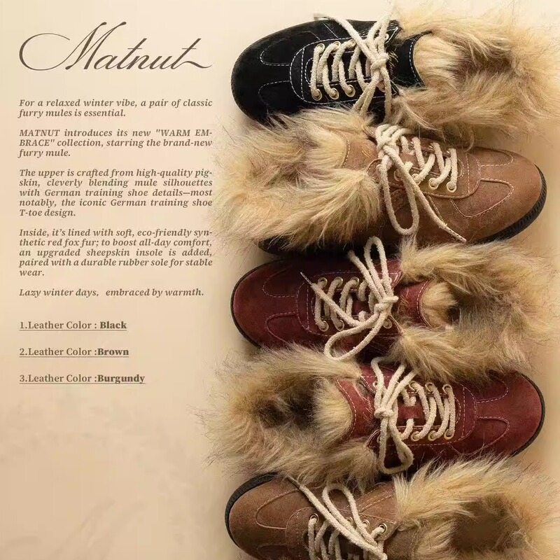 Matnut Furry Mule Slippers Casual Retro Thick-Soled German Training Mule Half-Slipper Shoes Matnut Furry Mule Slippers Casual Retro Thick-Soled German Training Mule Half-Slipper Shoes