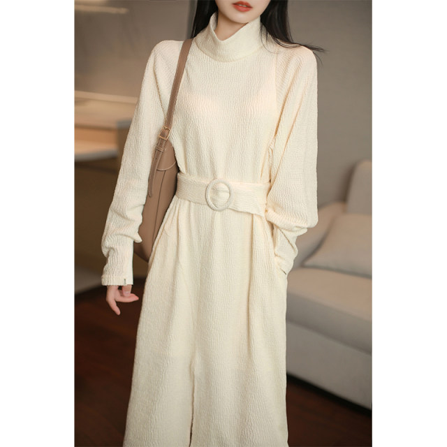 Autumn and spring French high-end coat knitted long skirt small fragrant long-sleeved temperament gentle bottoming dress for women