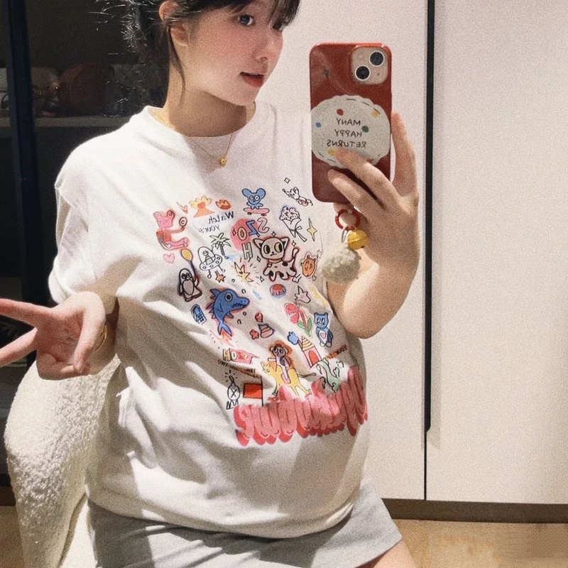 Maternity Tops Summer Style 2026 New Model, Covers the Belly, Slimming, Loose Fit, Plus Size Maternity Short-Sleeve T-Shirt, Thin Style, Doesn'T Show Pregnancy