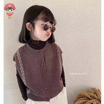 Girls knitted vest spring and autumn wear 2022 new Korean style foreign style cardigan childrens clothing childrens autumn clothing sweater vest