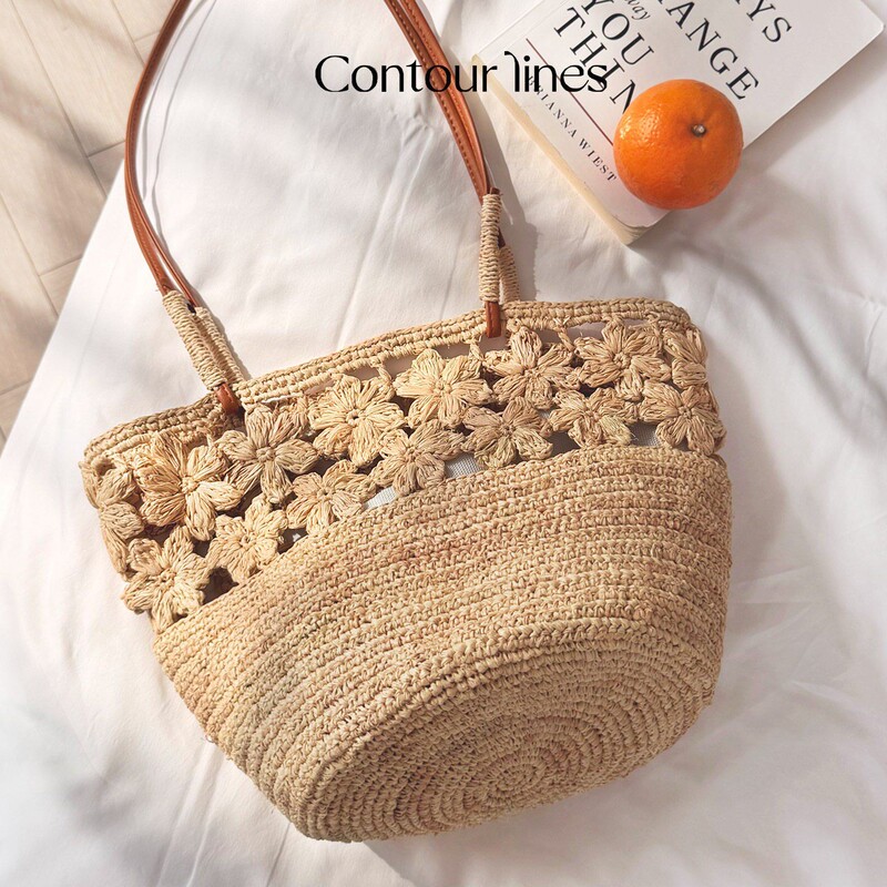 Tul Garden Contourlinas [Midsummer] Vacation-Style Niche Design Raffia Woven Straw Bag for Summer