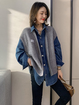 Spring Autumn 2022 New American Street Tooling Casual Denim Splicing Original Accommodation Fake Two Coats Women Ins Tide