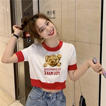 2021 New Tide short chic jacket niche design sense European and American Hong Kong style knitted short sleeve t-shirt womens summer
