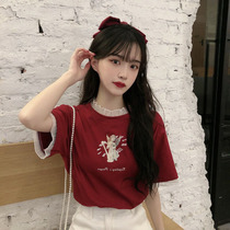 2021 New Hyun Yafeng clavicle jacket niche design sense Net red super fire short sleeve t-shirt women tide ins summer