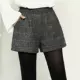 Quần short nữ mùa thu đông 2018 phiên bản mới của Hàn Quốc hoang dã rộng eo cao Một từ kẻ sọc len rộng chân dày quần ủng