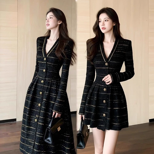 Ретро демисезонное платье, дизайнерский приталенный корсет, длинная юбка, французский ретро стиль, в стиле Шанель, тренд сезона