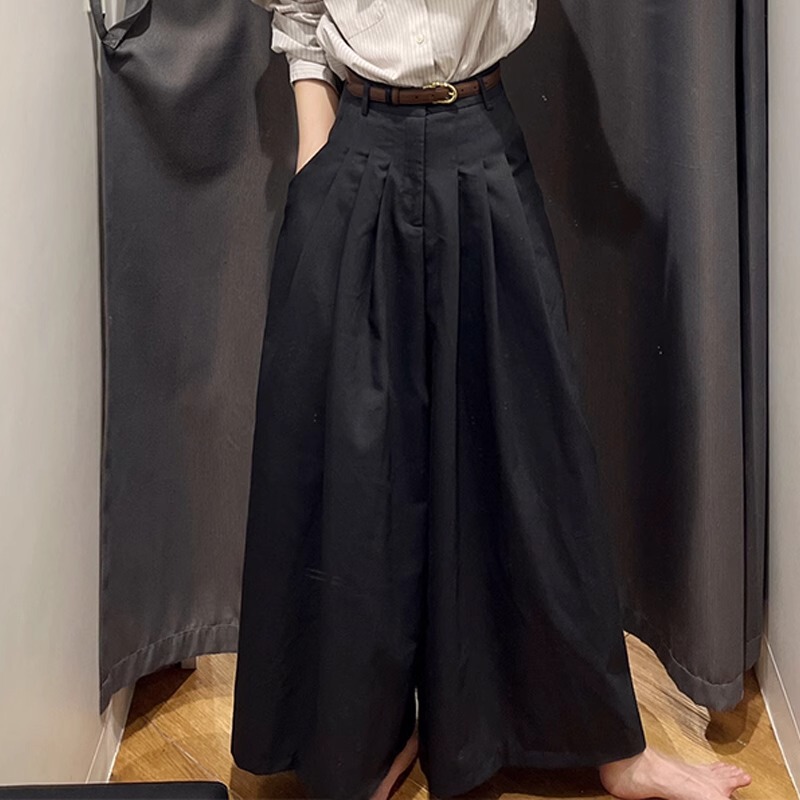 Black Workwear Skirt for Women, High-Waisted Wide-Leg Pants, New Summer Style, Drapey, Plus Size, Tummy-Concealing, Slimming, Hip-Hugging Skirt