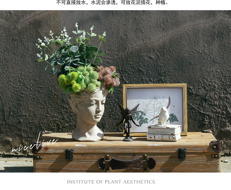 Xuất khẩu hoa Venus mọng nước nghệ thuật retro chân dung nữ thần bình hoa xi măng nồi nhỏ màu xanh lá cây sáng tạo - Vase / Bồn hoa & Kệ chậu dài trồng cây