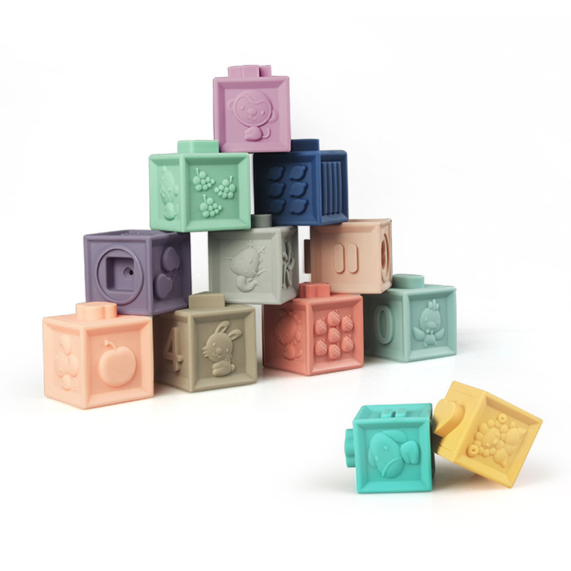 Baby building block soft glue brick can bite can bite 8 months baby baby toy 0-1-2 years old soft block silicone