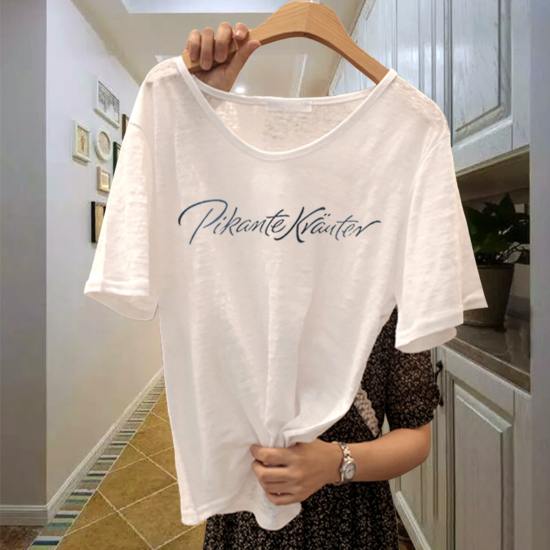 Brand Women's Clothing Special Cabinet Withdrawal Cabinet Clear Cabin 2021 Summer Easy large version Bamboo Festival cotton T-shirt female short sleeve printed blouse