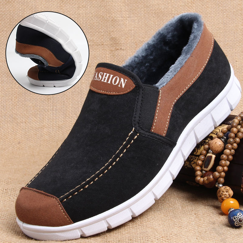 爸爸鞋子男40-50岁 冬季一脚蹬男士休闲鞋加绒