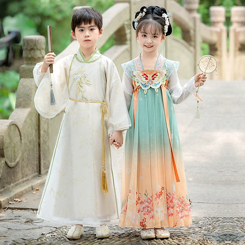 汉服男童中国风襦裙2025新款唐装儿童古风套装女童古装国学服夏季：穿越时空的古典美学盛宴！