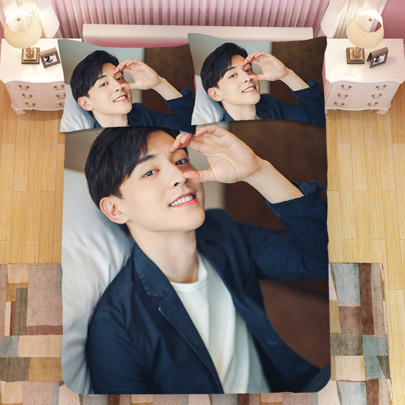 Deng Lun bed single quilt Single quilt cover Bed four-piece set diy to map custom photos Student girls dormitory three-piece set