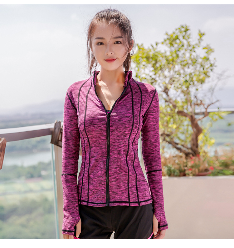 Mẫu áo khoác thể thao nữ nhanh khô thoáng khí quần áo yoga dài tay áo khoác dây kéo đứng cổ áo khoác chạy bộ quần áo thể dục áo khoác lining nữ