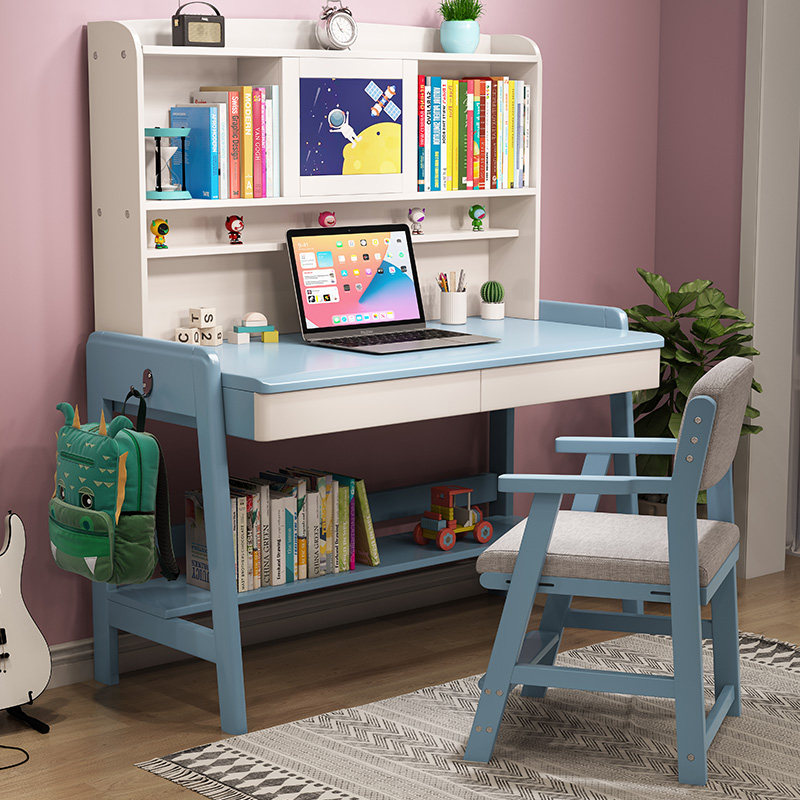 Solid Wood Desk Bookshelf Integrated Table Home Children Study Table Can Lift Modern Minima Primary And Middle School Students Desk