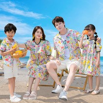 Beach vacation parent-child outfit family of three floral shirt suit Sanya Hawaii mother-daughter street style trendy dress