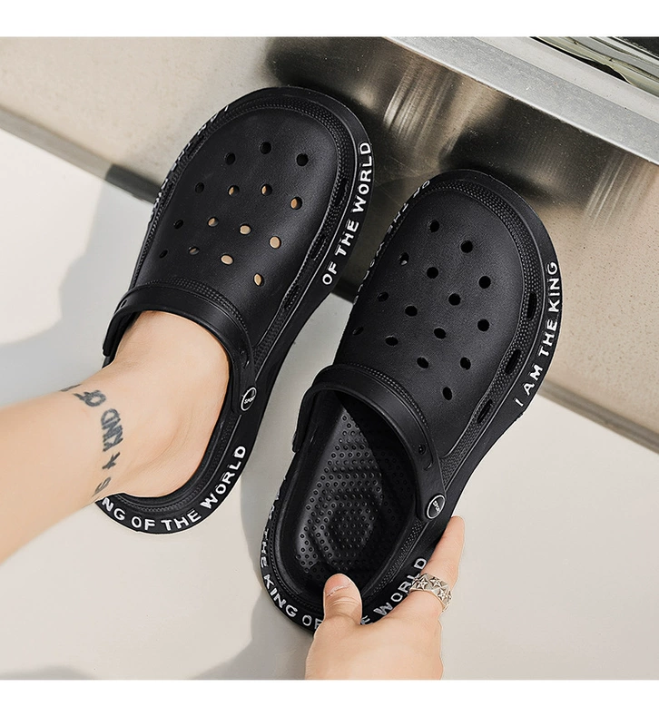 Giày Croc nam xu hướng mùa hè mới đế dày mặc ngoài Dép Bao Đầu hai lớp chống trượt dép cao cấp giày đi biển