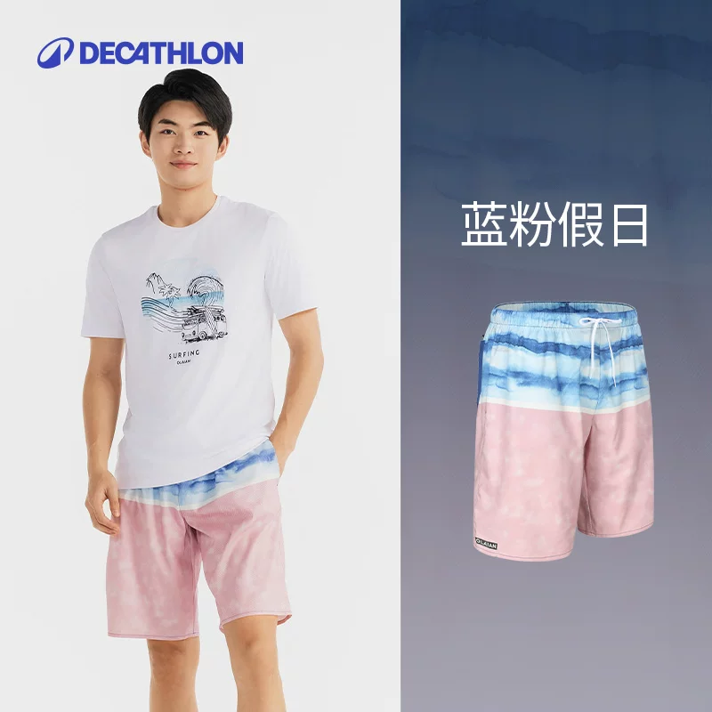 Мужские быстросохнущие пляжные шорты Decathlon, подводные волны, с конструкцией подкладки для предотвращения неловкости, для побережья и термального курорта