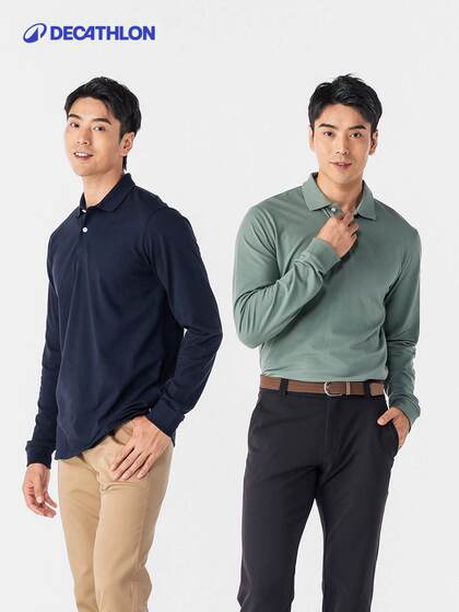 迪卡侬运动Polo衫男士长袖弹性舒适T恤秋冬内搭简约高尔夫SAG1