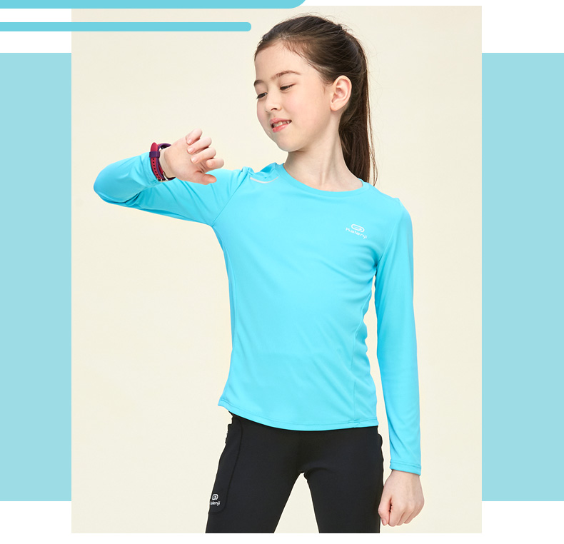 Decathlon trẻ em của t-shirts nam và nữ mùa xuân mới quần áo chống nắng chống uv nhanh khô thể thao vòng cổ RUN K