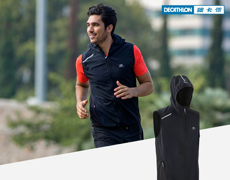 Decathlon vest thể thao nam phần mỏng mùa xuân và mùa hè thường thể dục lỏng ngoài trời windproof chạy áo gió RUN U