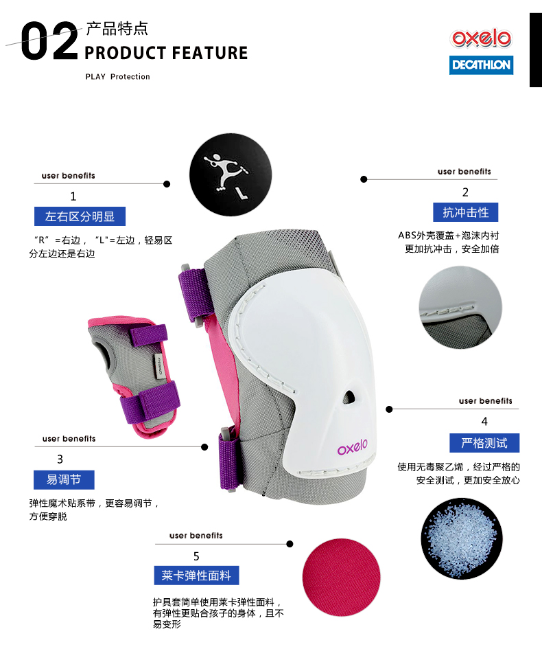 Decathlon trượt băng của trẻ em đồ bảo hộ-piece thanh niên thể thao skateboard trượt băng đồ bảo hộ thiết lập OXELO-L băng đầu gối bảo vệ dây chằng