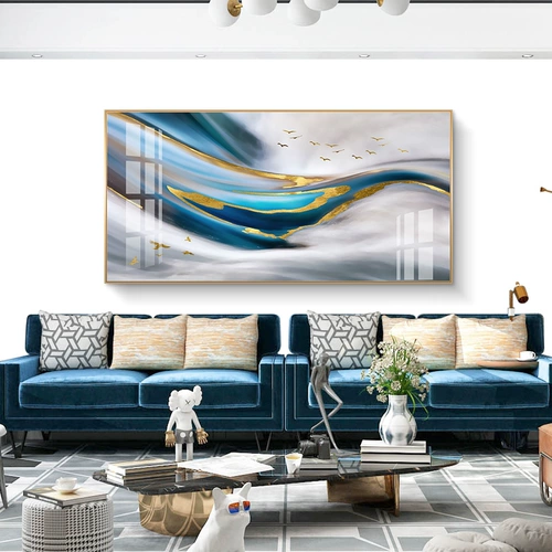 Парящая декоративная живопись для гостиной, современная атмосфера, диван, фон, подвесная картина, абстрактная горизонтальная версия, модель виллы, настенная живопись для комнаты