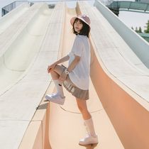 Japanese sweet hipster T-shirt women short sleeve cute top white T-shirt Cotton solid color loose summer Women