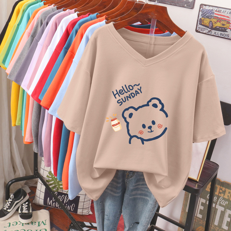 150kg Plus-Size Short-Sleeve T-Shirt for Women, Large Size, Loose Fit, Slimming Design, Unique Style, Tummy-Covering, Pure Cotton, V-Neck Top 150kg Plus-Size Short-Sleeve T-Shirt for Women, Large Size, Loose Fit, Slimming Design, Unique Style, Tummy-Covering, Pure Cotton, V-Neck Top